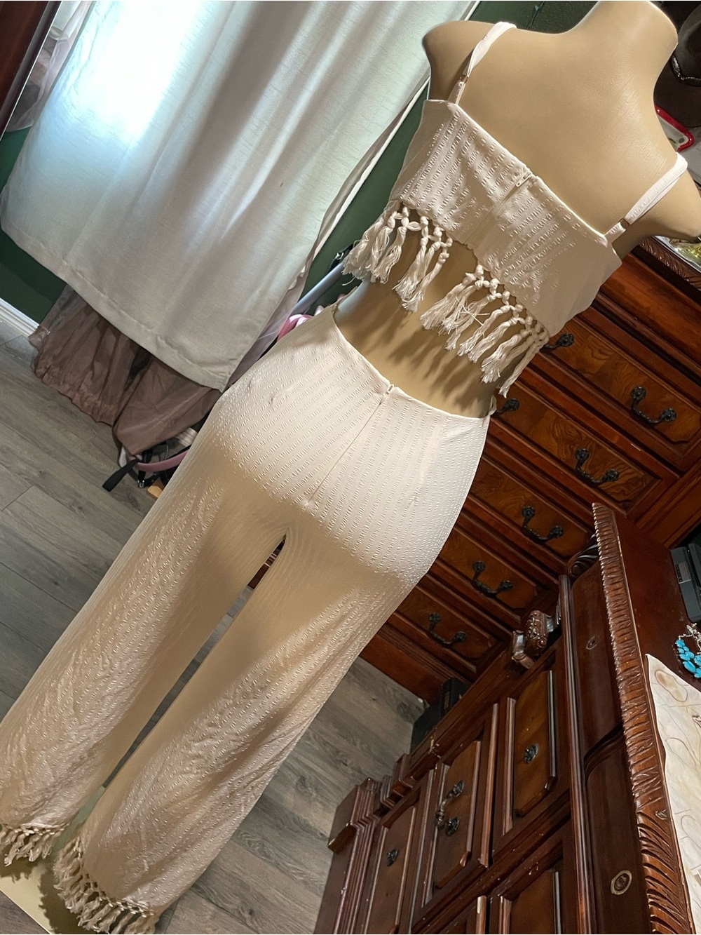 Boho Tassel Wide-Leg Jumpsuit in Cream - Picture 4 of 4